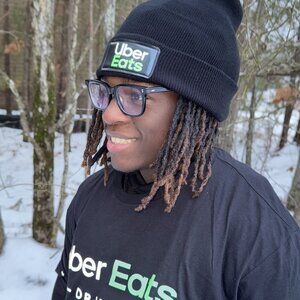 Reflective Beanie UberEats Knit Cap - Delivery Driver (Uber Eats) Black
